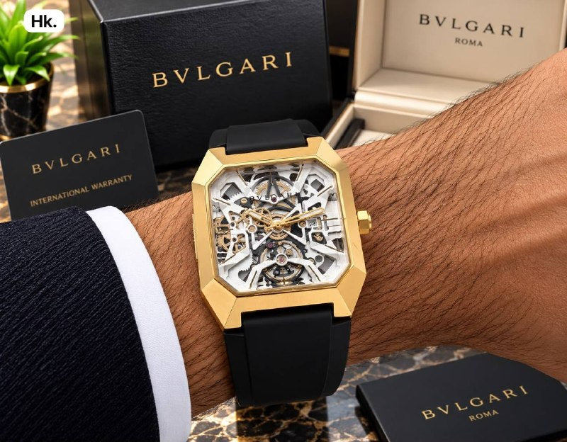 Bvlgari Style Men's Watch - Skeleton Open Heart Dial