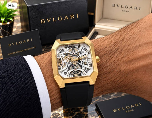Bvlgari Style Men's Watch - Skeleton Open Heart Dial