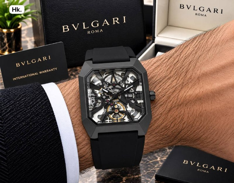 Bvlgari Style Men's Watch - Skeleton Open Heart Dial