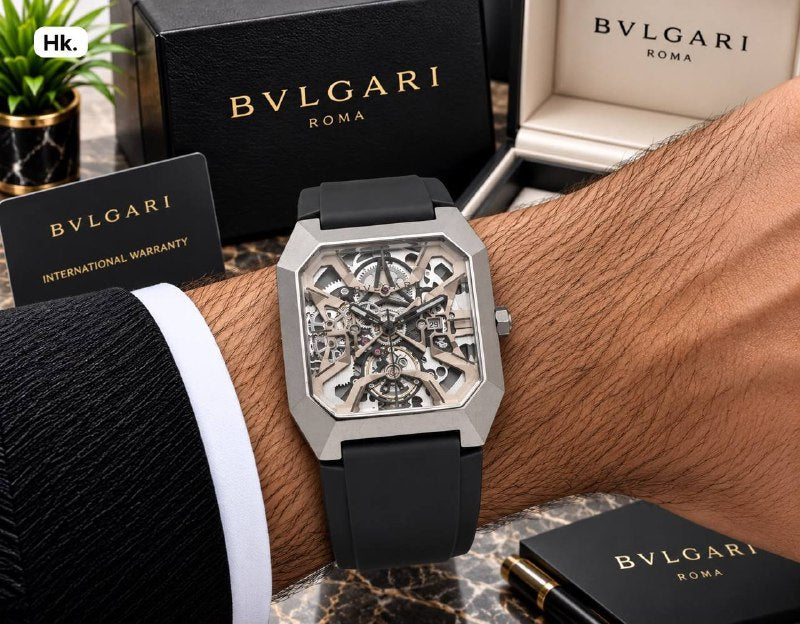 Bvlgari Style Men's Watch - Skeleton Open Heart Dial