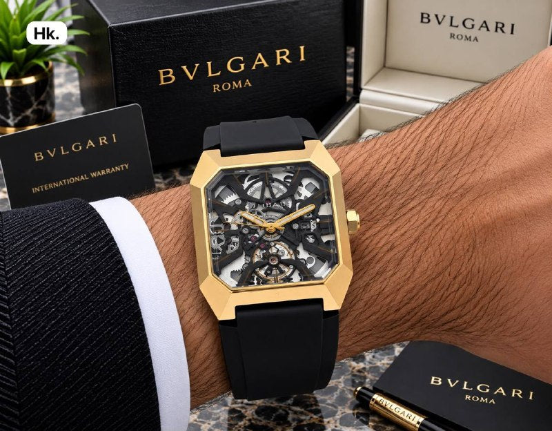 Bvlgari Style Men's Watch - Skeleton Open Heart Dial