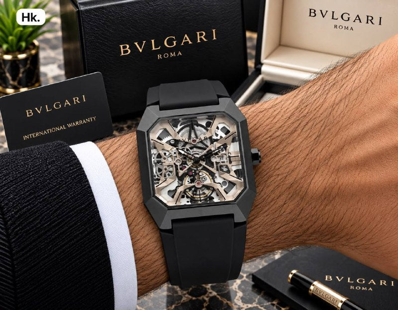 Bvlgari Style Men's Watch - Skeleton Open Heart Dial