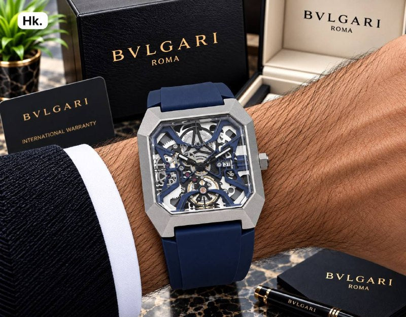 Bvlgari Style Men's Watch - Skeleton Open Heart Dial